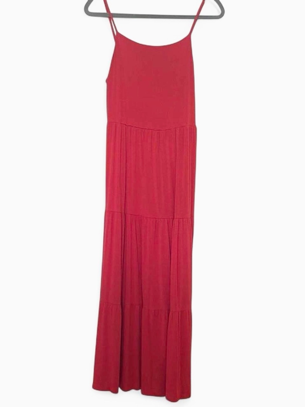 Matty M Red Coral Spaghetti-Strap Tiered Maxi Dress